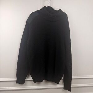 XRAY Jeans Mens Black Chunky Knit Cowl Neck Sweater Shoulder Patches XL RN164651
